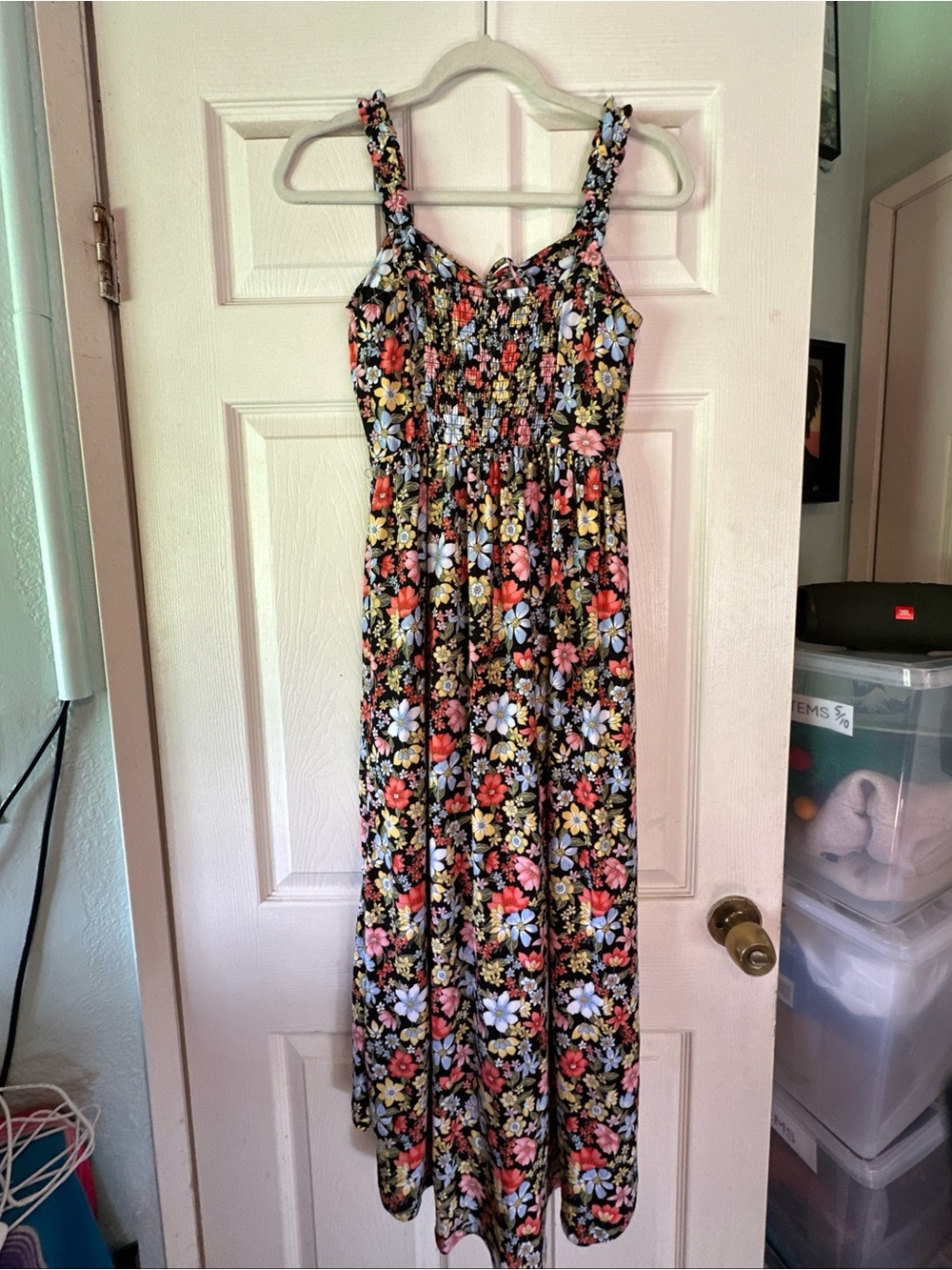 Dereck Heart Floral Tie-Front Maxi Sundress Black with Multicolor Flowers - Picture 3 of 3